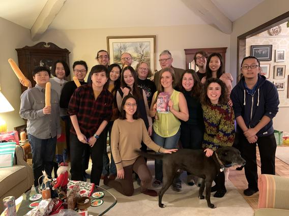 Lab members gathered at Gordon's home for the 2019 annual lab holiday party